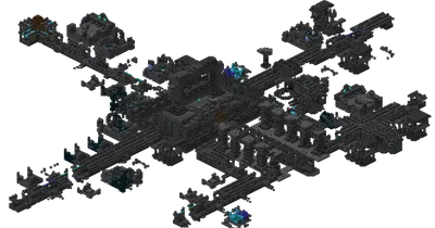 A cutaway view of a complete Ancient City, showing its central structure, corridors and side buildings