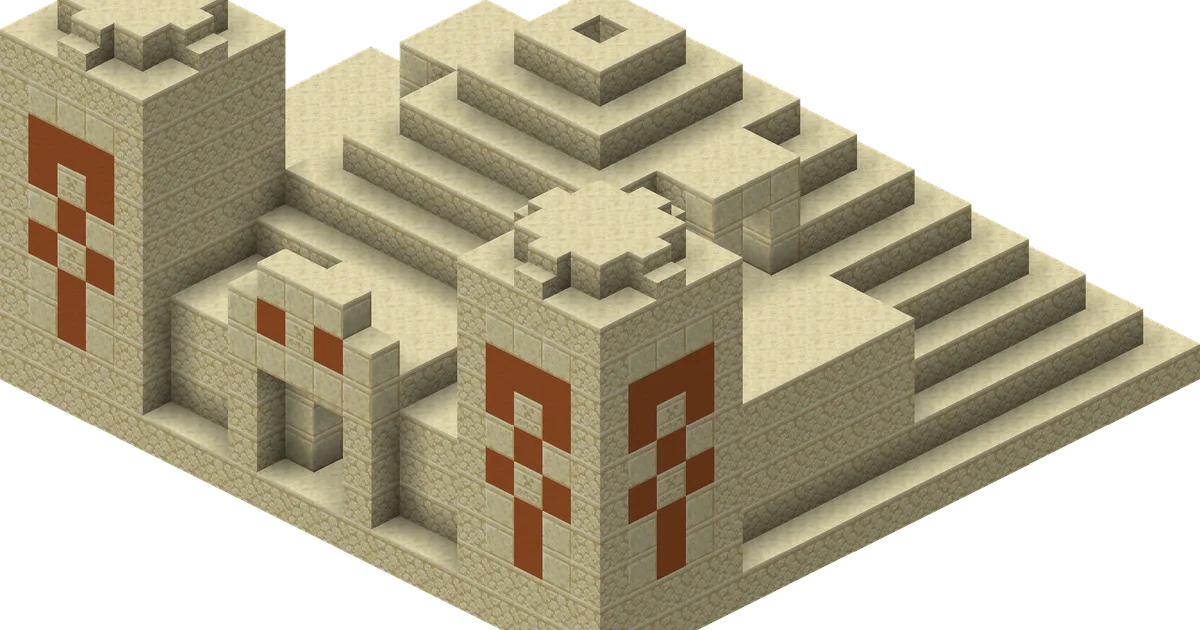 A cutaway view of a Desert Pyramid showing the hidden chamber and pressure plate trap below it