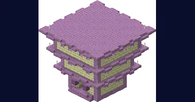 A cutaway view of an End City tower showing its purpur floors, loot chests and shulkers
