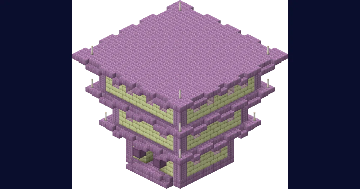 A cutaway view of an End City tower showing its purpur floors, loot chests and shulkers