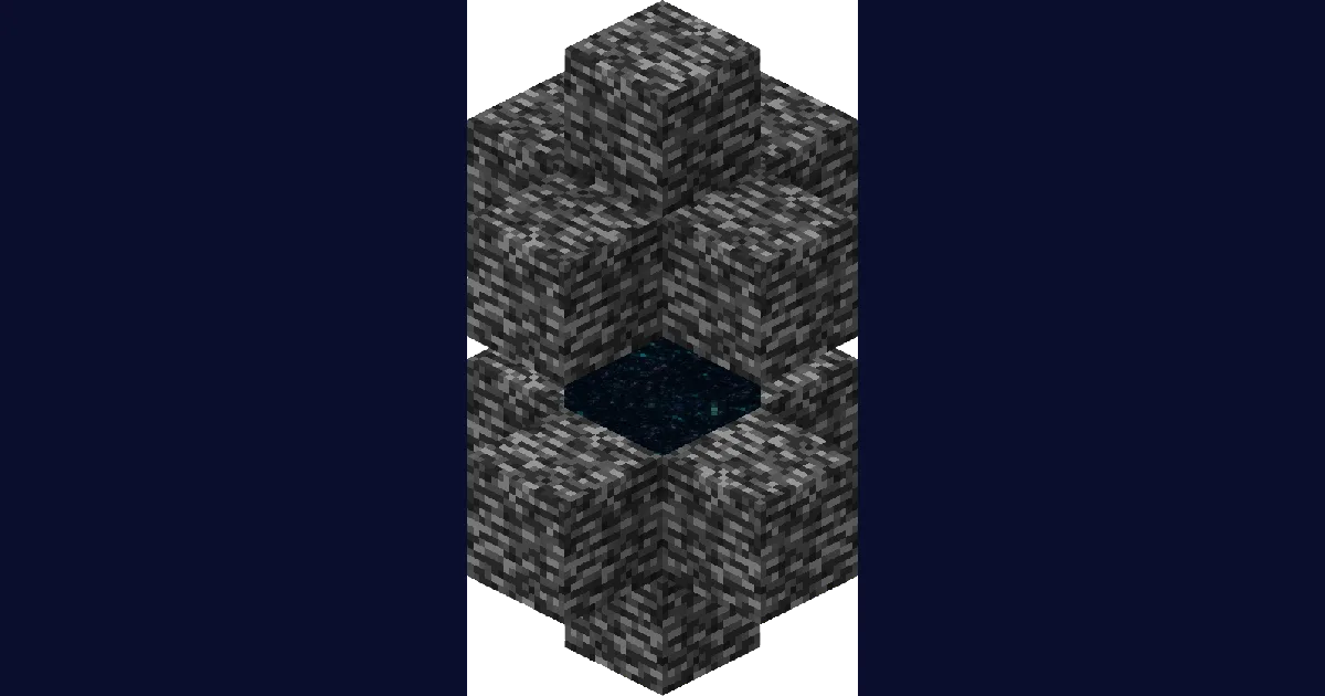 An End Gateway portal, a small bedrock frame holding a purple portal above the end stone
