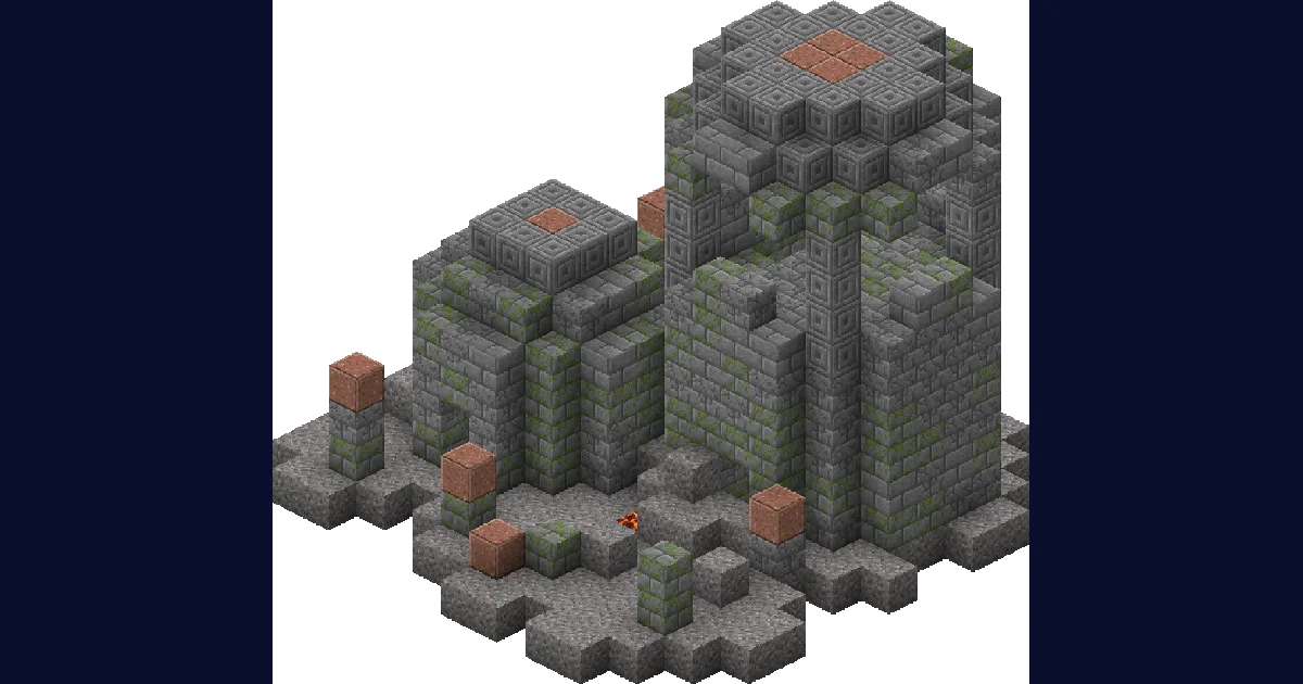 Underwater ocean ruins, stone brick walls half buried in sand