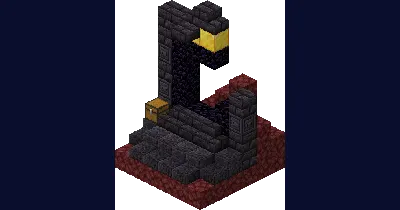 A ruined Nether portal on the Nether side, broken obsidian against netherrack