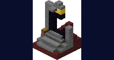 A ruined Nether portal in the Overworld, broken obsidian frame with crying obsidian and gold blocks