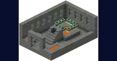 A cutaway view of a Stronghold showing its corridors, library and the End Portal room