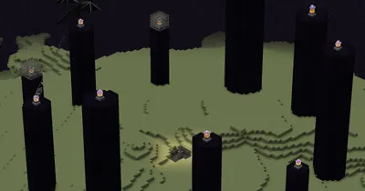 The central island of the End, with obsidian pillars rising over the pale end stone