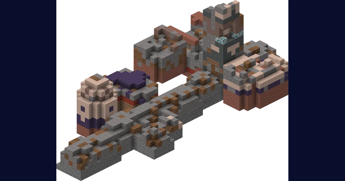 A cutaway view of Trail Ruins, a buried street of decorated blocks with suspicious gravel