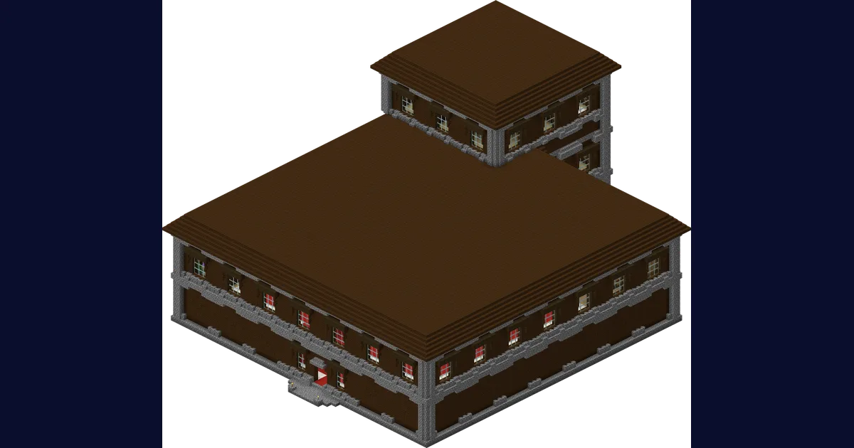 A cutaway view of a Woodland Mansion showing its many rooms over three floors