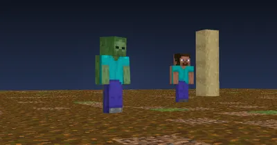 A zombie in the open at night with a player figure standing opposite